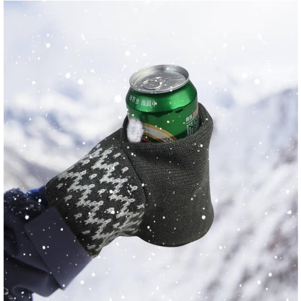 Canned Drink Knitted Mitton Holder Gray & White